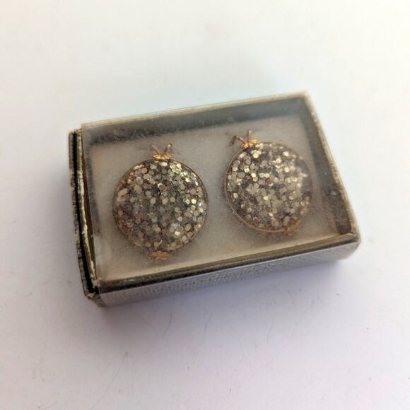 Vintage Retro Castlecraft Handmade Rolled Gold Chunky Glitter Clip On Earrings - Picture 6 of 7